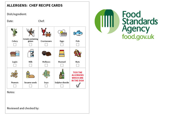 Food Standards allergen contents food allergy awareness chart food preparation 